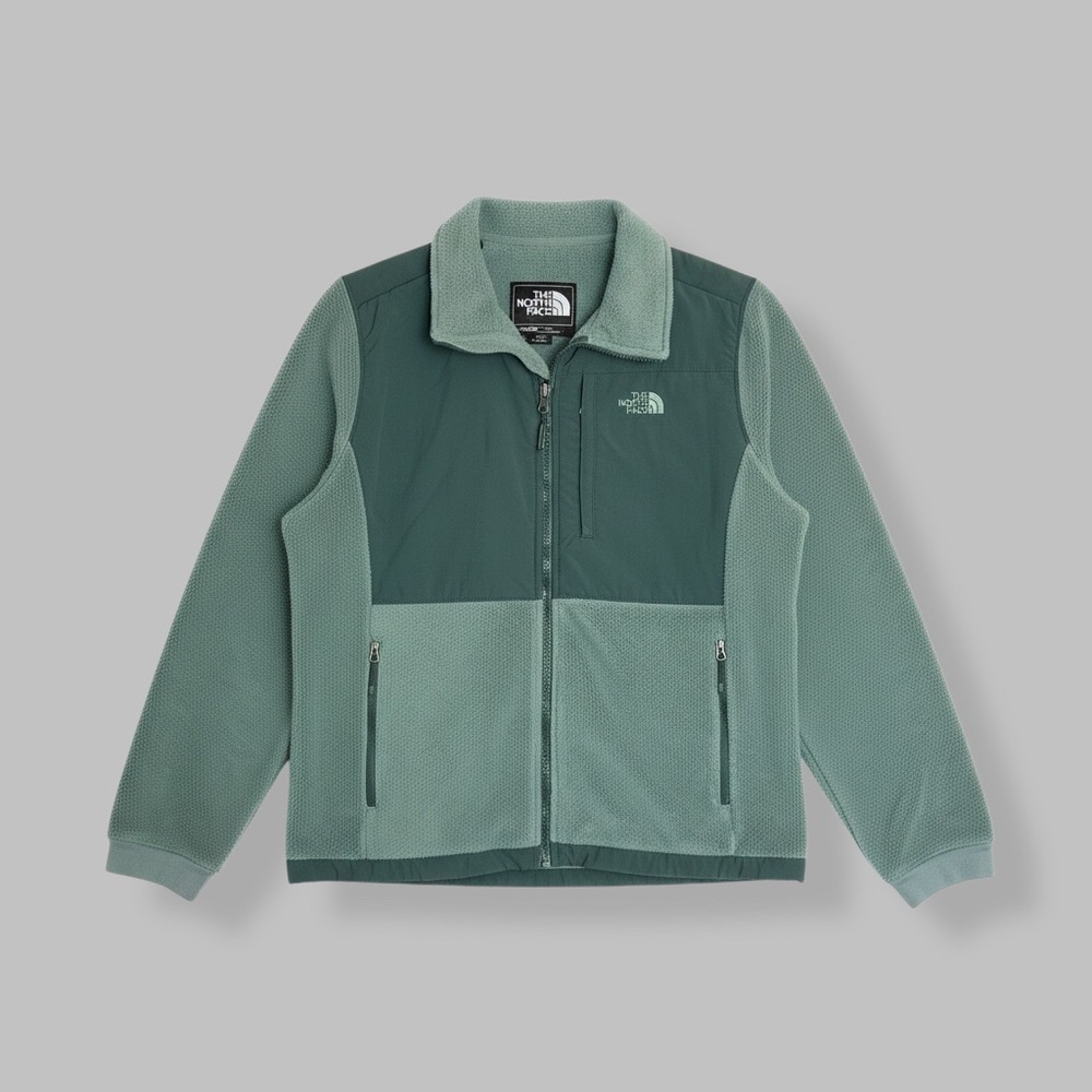 The North Face Size Large Green Fleece Full Zip Jacket Pockets Outdoor Hiking